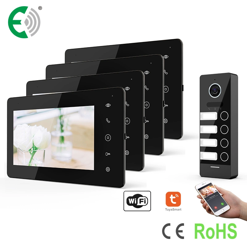 UTP/IP Small Building System for 4 Families with 7" Touch Screen Monitor and HD Big Size Doorbell