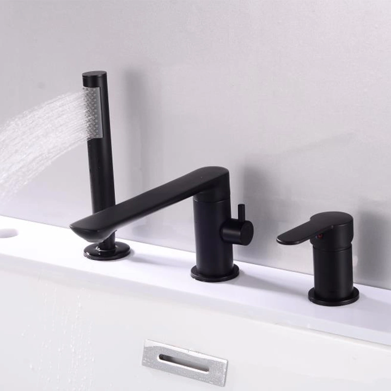 صنبور حوض استحمام أسود غير لامع مع حمام بخاخ يدوي ثلاثي القطع أداة مزج مياه الحمام