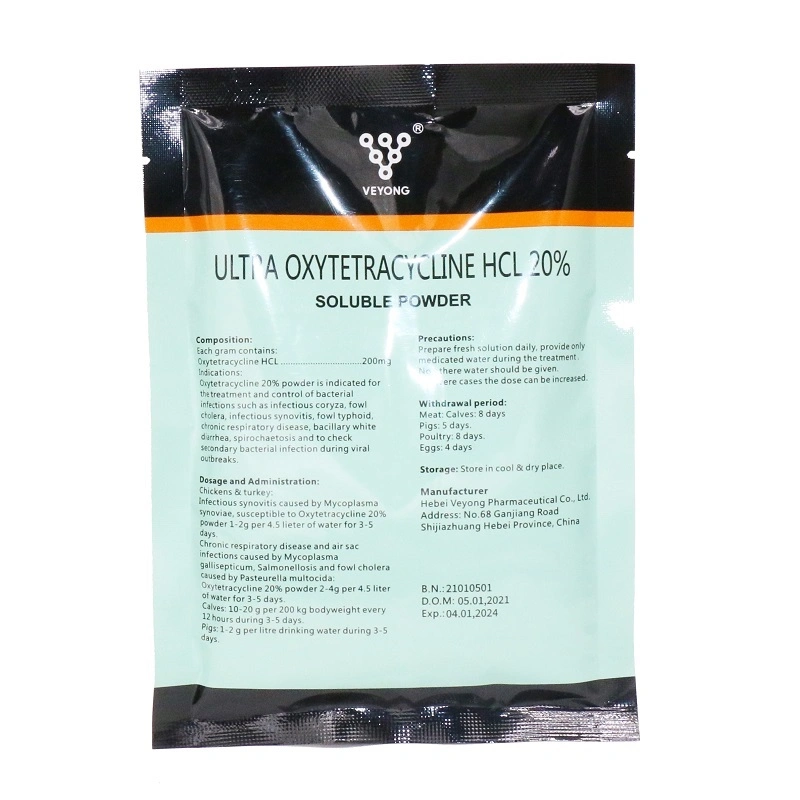 Продукты Veteirnary 50% Oxytetracycline HCl водорастворимые порошок Oxytetracycline и витамин порошка на куриное мясо крупного рогатого скота, овец и возлияние поросенок