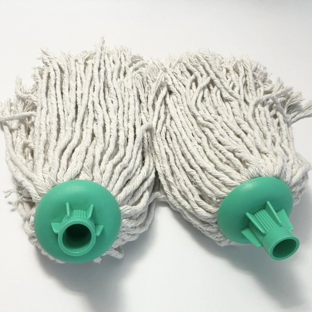 Balai à franges en coton standard en gros avec tête en plastique humide en fil de laine