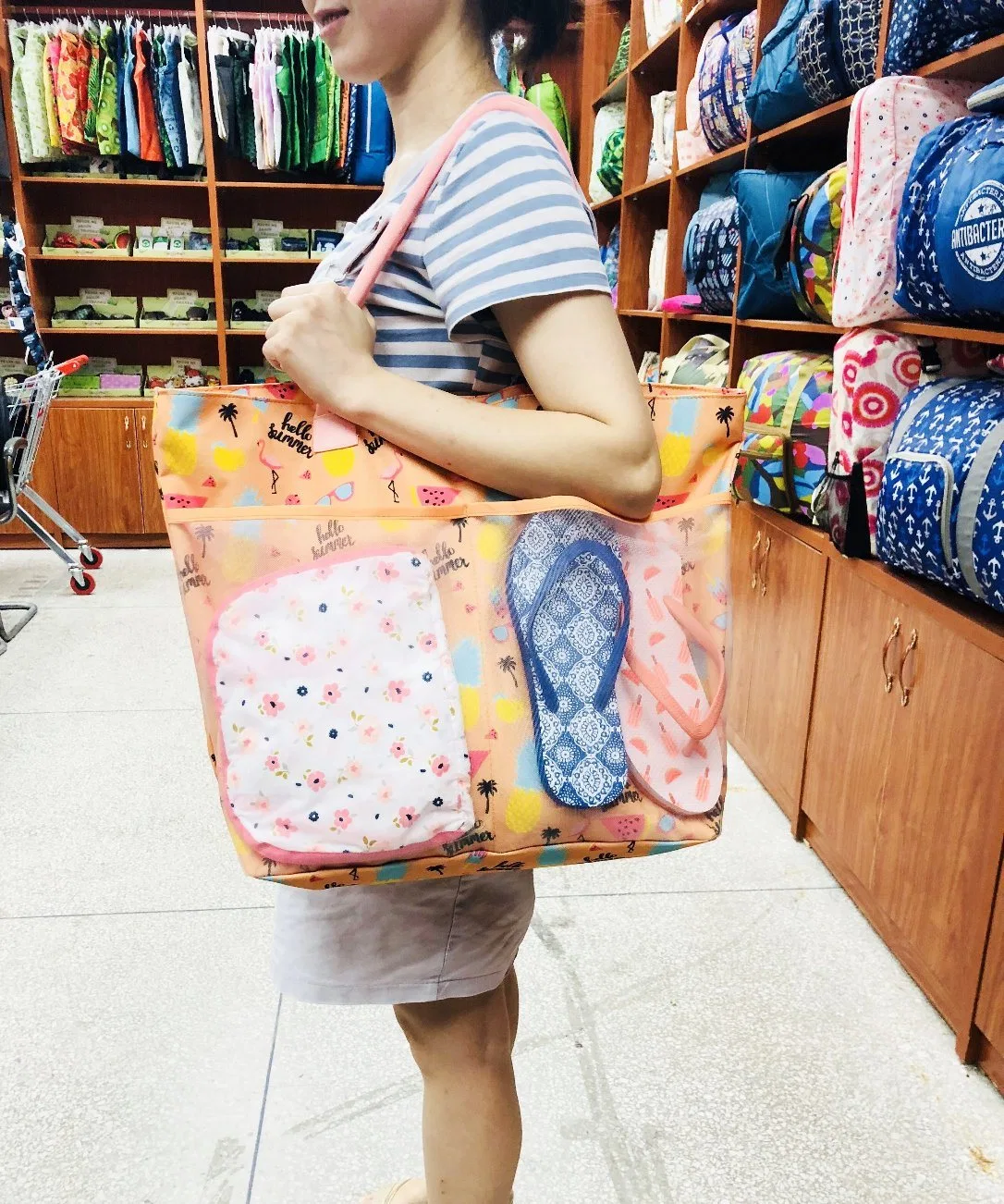 نساء حقيبة حقيبة أنثى خضراء شاطئ حقيبة [بو] 1 حقيبة تسوق جانبية قابلة لإعادة الاستخدام ذات سعة كبيرة قابلة لإعادة الاستخدام - GRS BSCI Sedex BRC