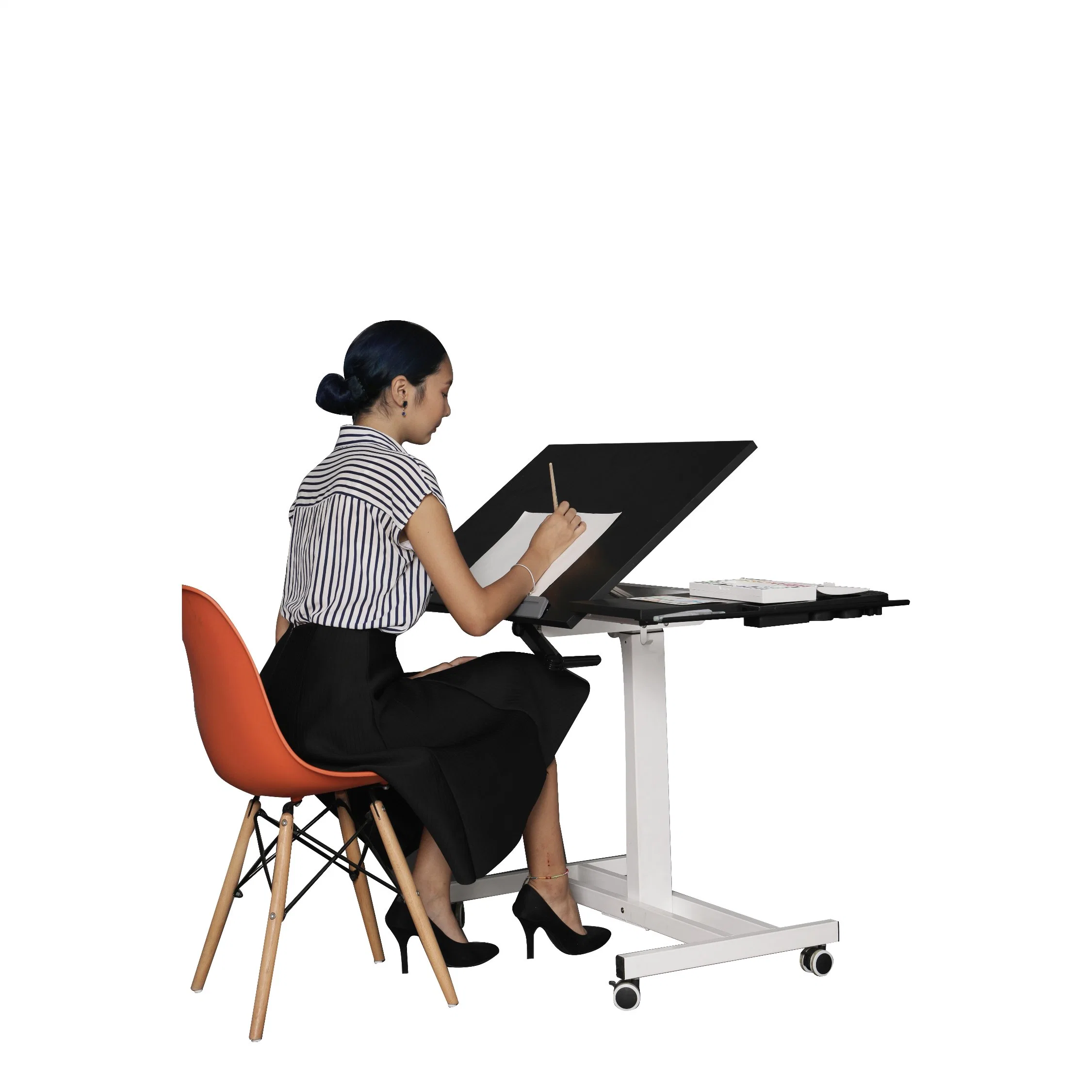 Hand Crank Sit to Stand Office Desk Tiltable Four Legs Height Adjustable Computer Standing Desk with Handle/