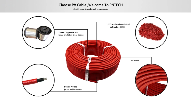 Cable PV Mayorista/Proveedor de doble núcleo a 2,5 mm 4mm 6mm 10mm Pntech Fotovoltaica PV1-F 2X2.5mm2 Xlpo Energía Solar Fotovoltaica de 2,5 mm de cable para panel solar