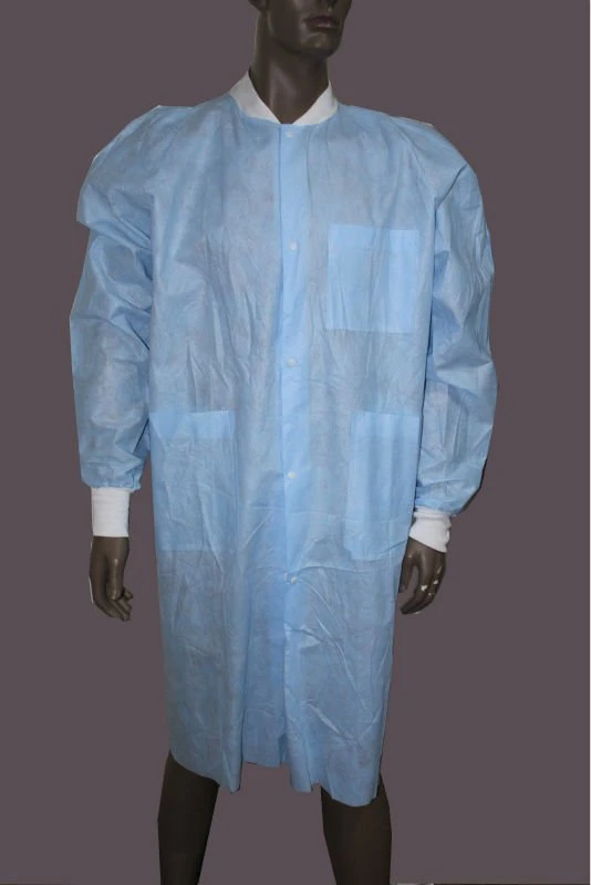 Personal Safety Disposable SMS Non Woven Lab Coat White Knitted Cuffs