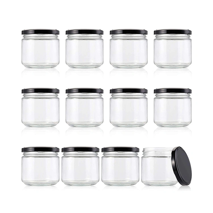 300ml 10oz Wide Mouth Glass Mason Jars Clear Glass Storage Jars Container with Black Metal Lid for Jams Honey Baby Foods Craft Spice Wedding Favors