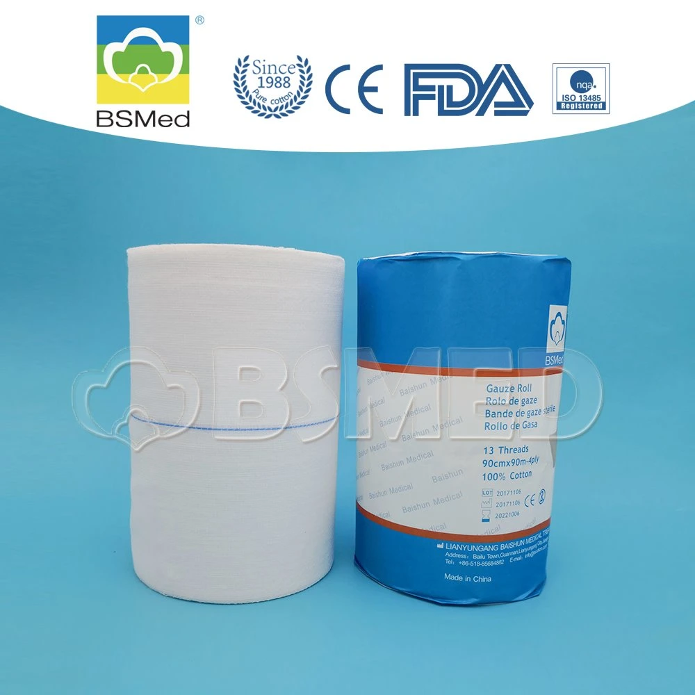 40s, 32s, 21s, 19X15, 24X20, 30X20 Mesh 4 Ply Medical Bleached Hydrophilic Absorbent Cotton Gauze Roll