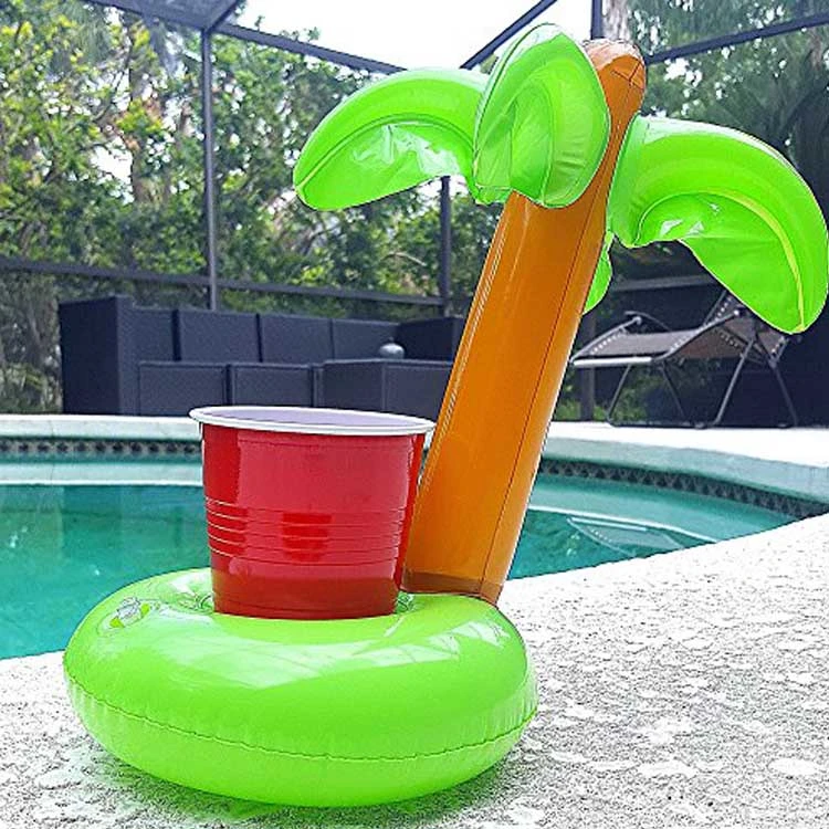 Porte-boissons gonflables personnalisés pour piscine ou plage avec palmier.