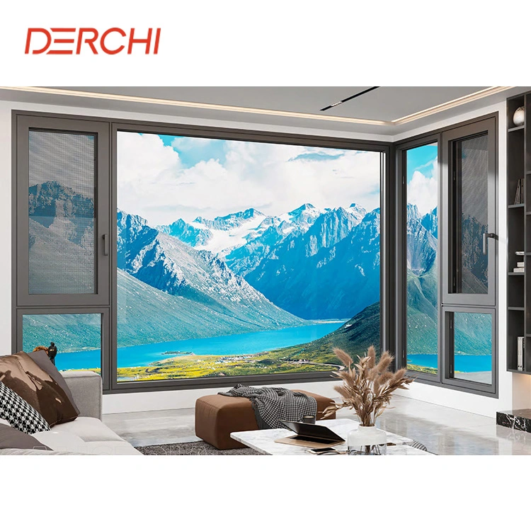 Energy Saving Double Tempered Glass Window Aluminium Casement Windows and Doors