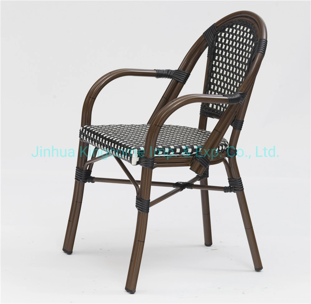 Cadeira de jantar Wicker em alumínio entrançado resistente em ratã, cadeira de café em alumínio Frame rattan Chai