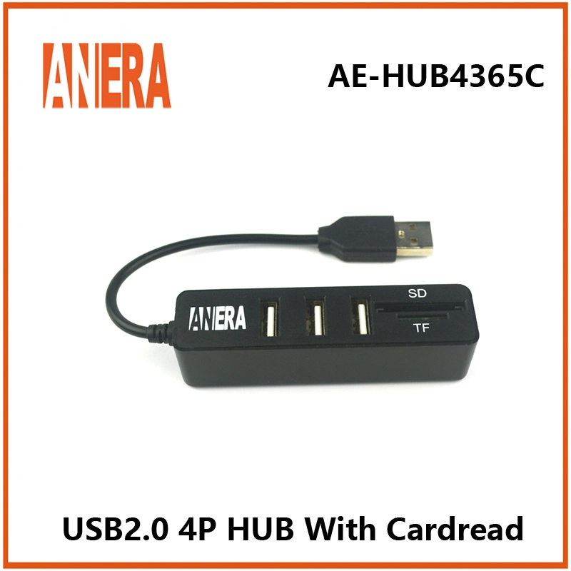 Концентратор USB 2.0 ANERA High Speed Slim с 3 портами Комбинированный считыватель карт TF/SD