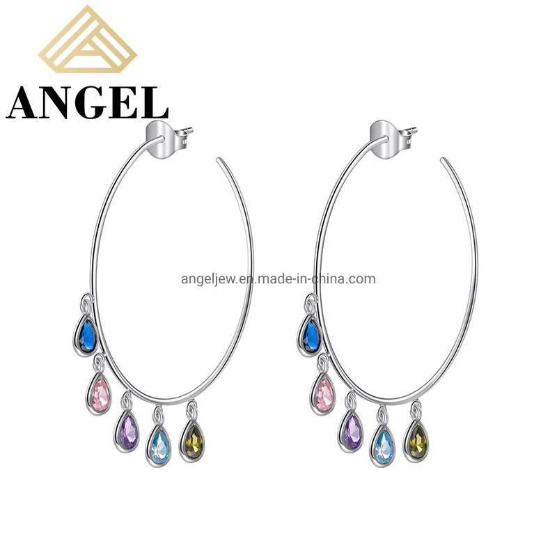 Accessoires en gros Bijoux en argent 925 Arc-en-ciel Cubic Zirconia Pierre précieuse Cristal Pierre Boucle d'oreille pendante élégante Colliers Bijoux fins Bracelets de mode.