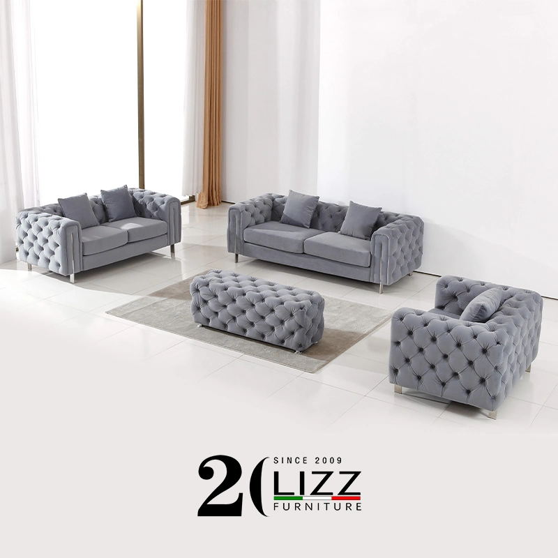 Mobiliario moderno de lujo de Dubai sofá Chesterfield salón sofá de tela de terciopelo