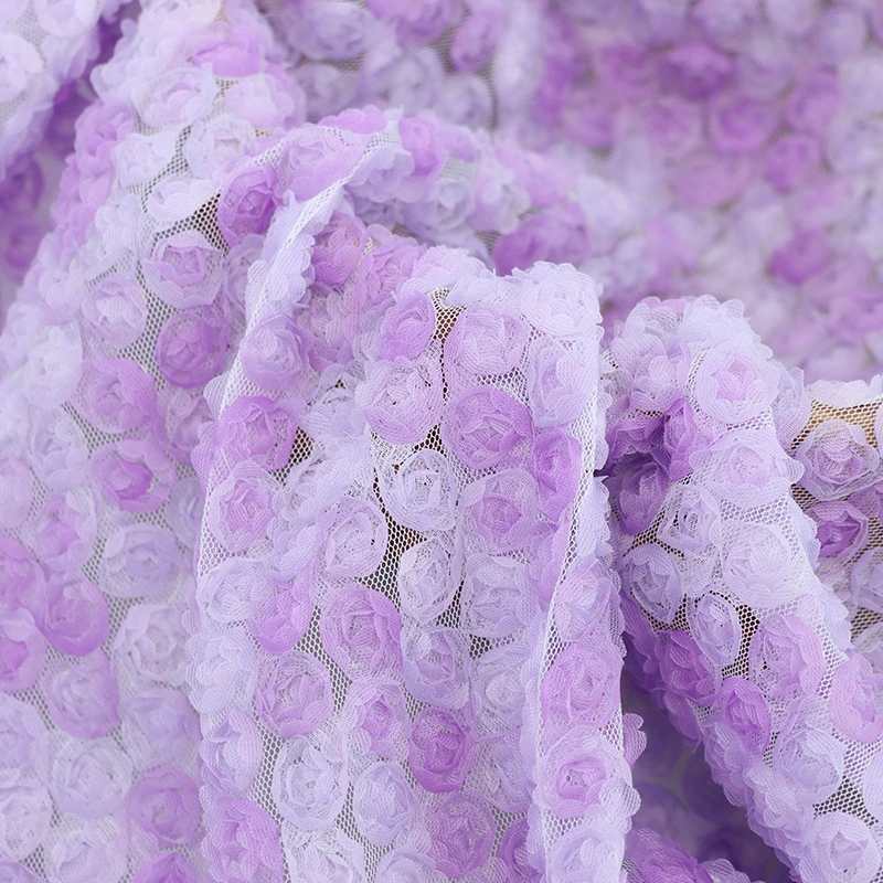 3D Tulle Laser Corte tejido bordado Sequins malla de encaje para Vestido de niña bricolaje Artesanía