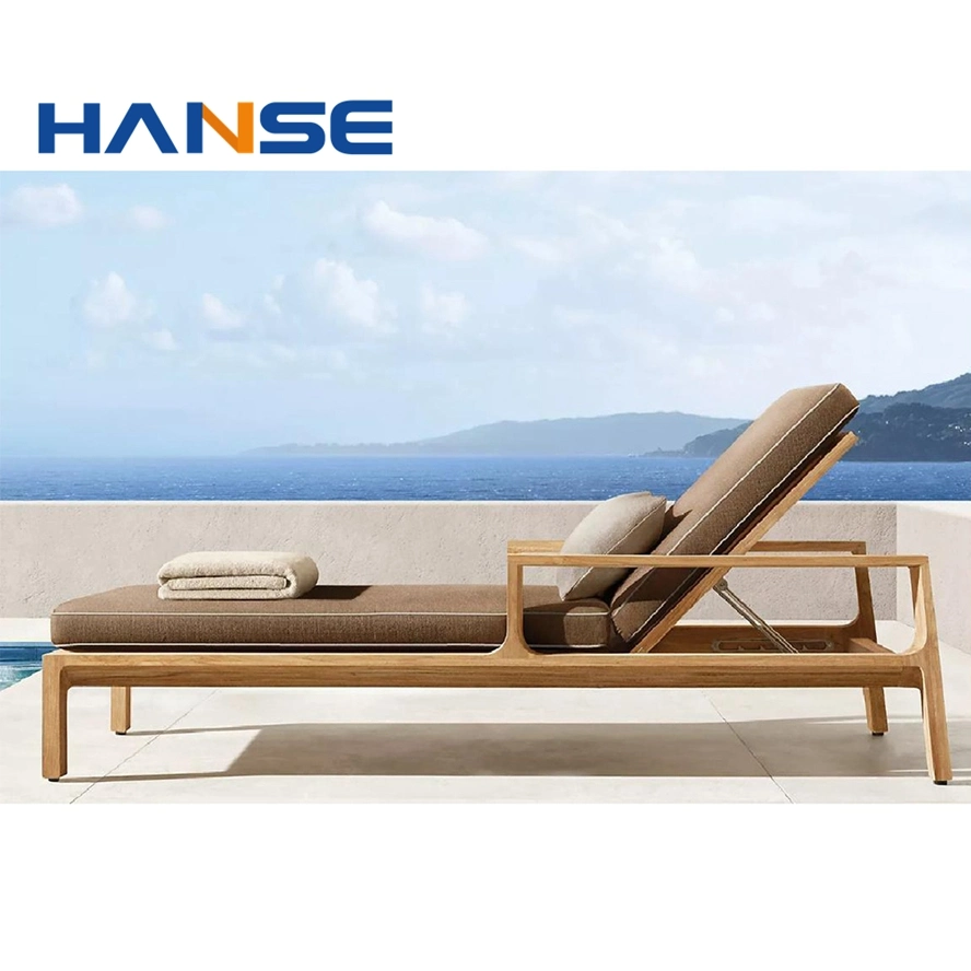 Foshan Furniture Outdoor Recliner Chair Chaise Teak Wooden Resort Leisure Hotel Sun Lounger Pool Loungers Wood Beach Lounger