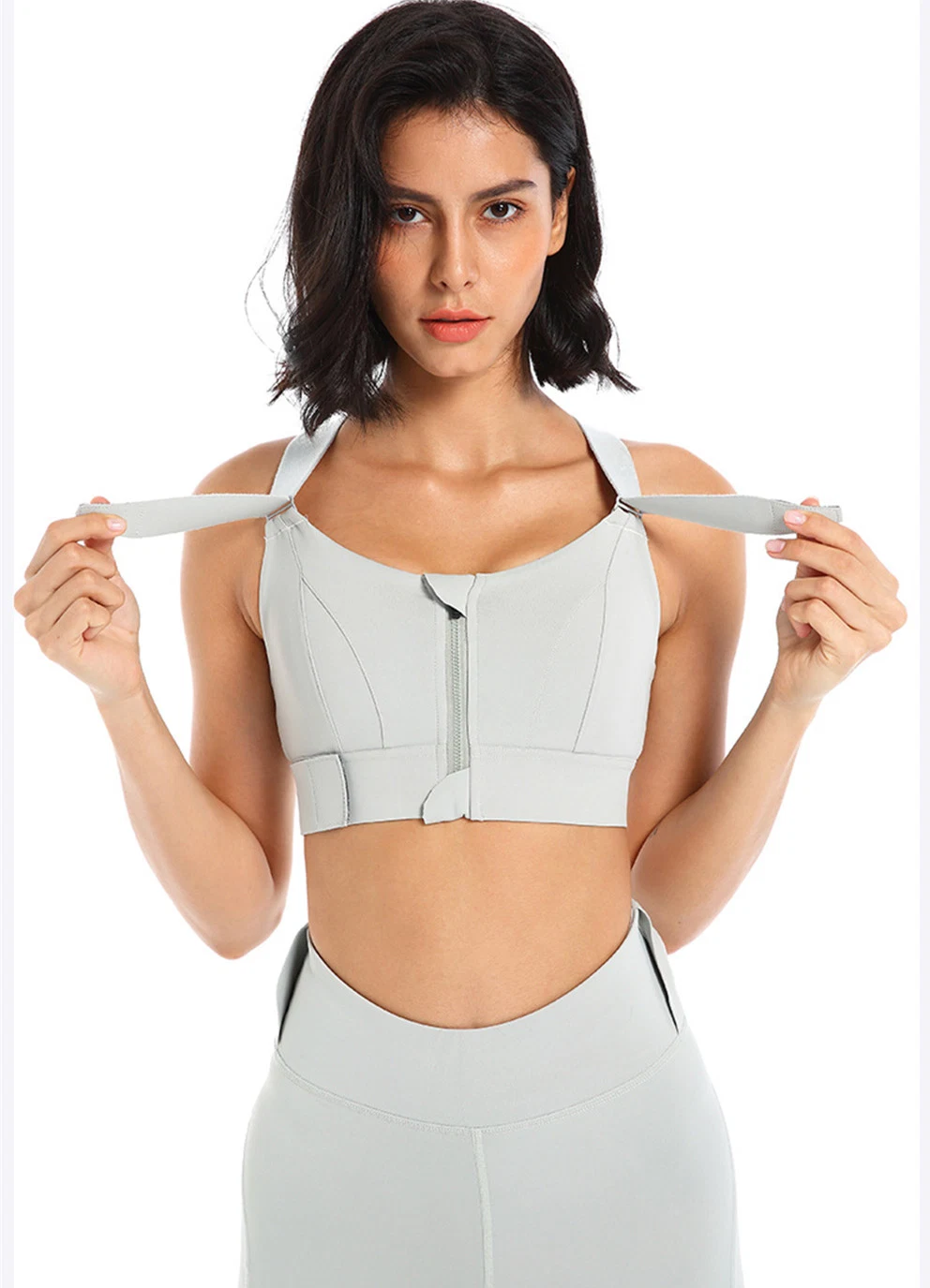 Femme Sportswear Crop Top Ceinture/Fermeture Éclair Soutien-Gorge de Yoga Gym Bralette de Gym