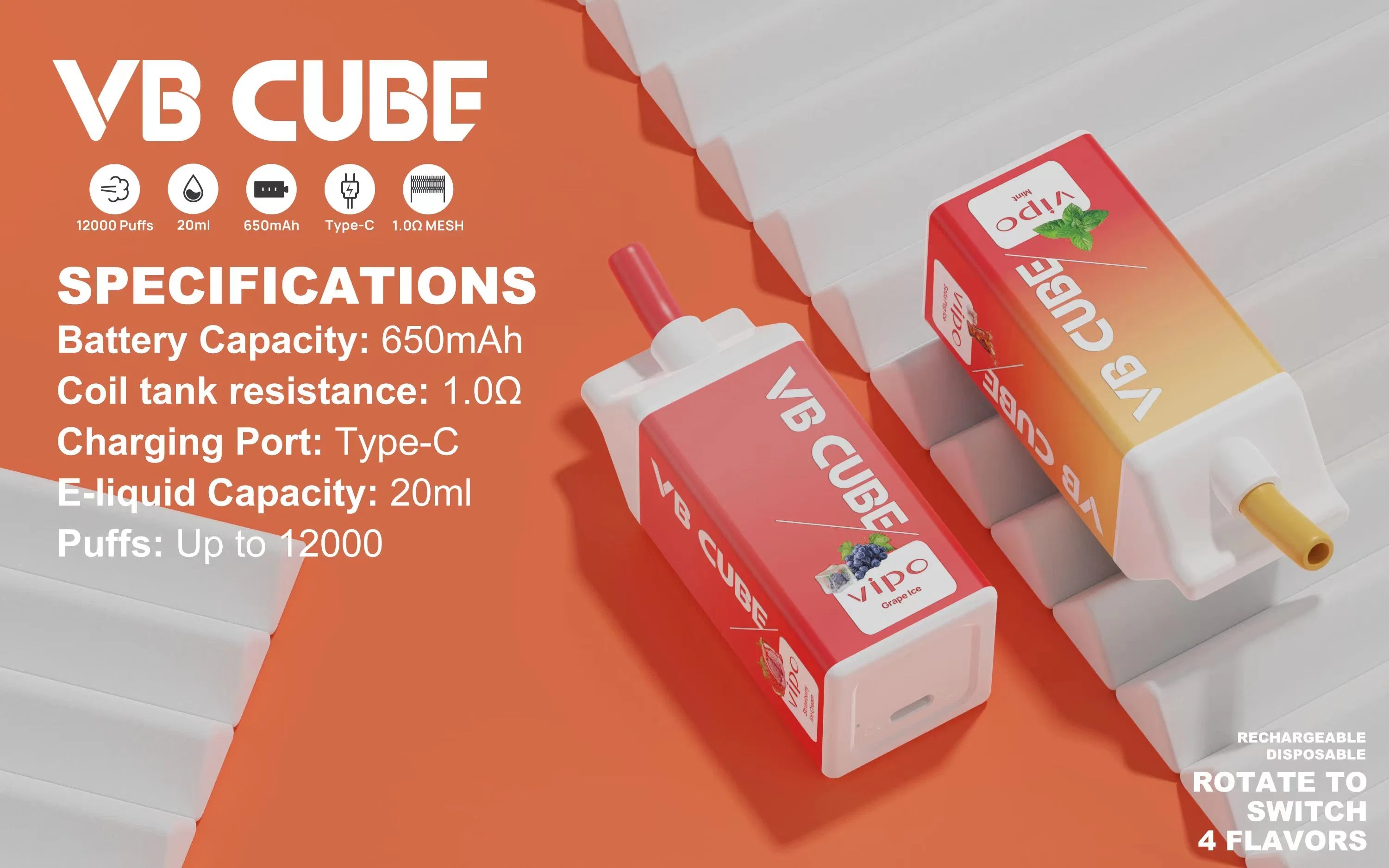 Vipo VB Cube 12000 Puff Zbood OEM ODM Variety 4000/3500/5000 Tpye-C Liquido Fume قرد قبيح للغاية Aloha Sun علي بابا بوف الموزعون القرد القابل للاستخدام