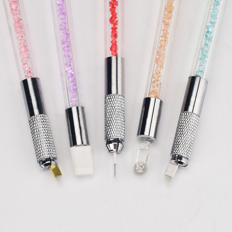 Hot Selling Crystal Acrylic Seven Colors Double Head Eyebrow Tattoo Microblading Manual Pen for Semi Permanent Makeup