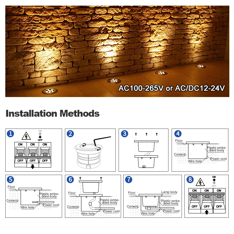 OEM de la fábrica de las luces de Metro LED 3W 6W 9W RGB IP67 Resistente al agua enterrado en el exterior jardín terraza cubierta Spot empotrado en el suelo luz