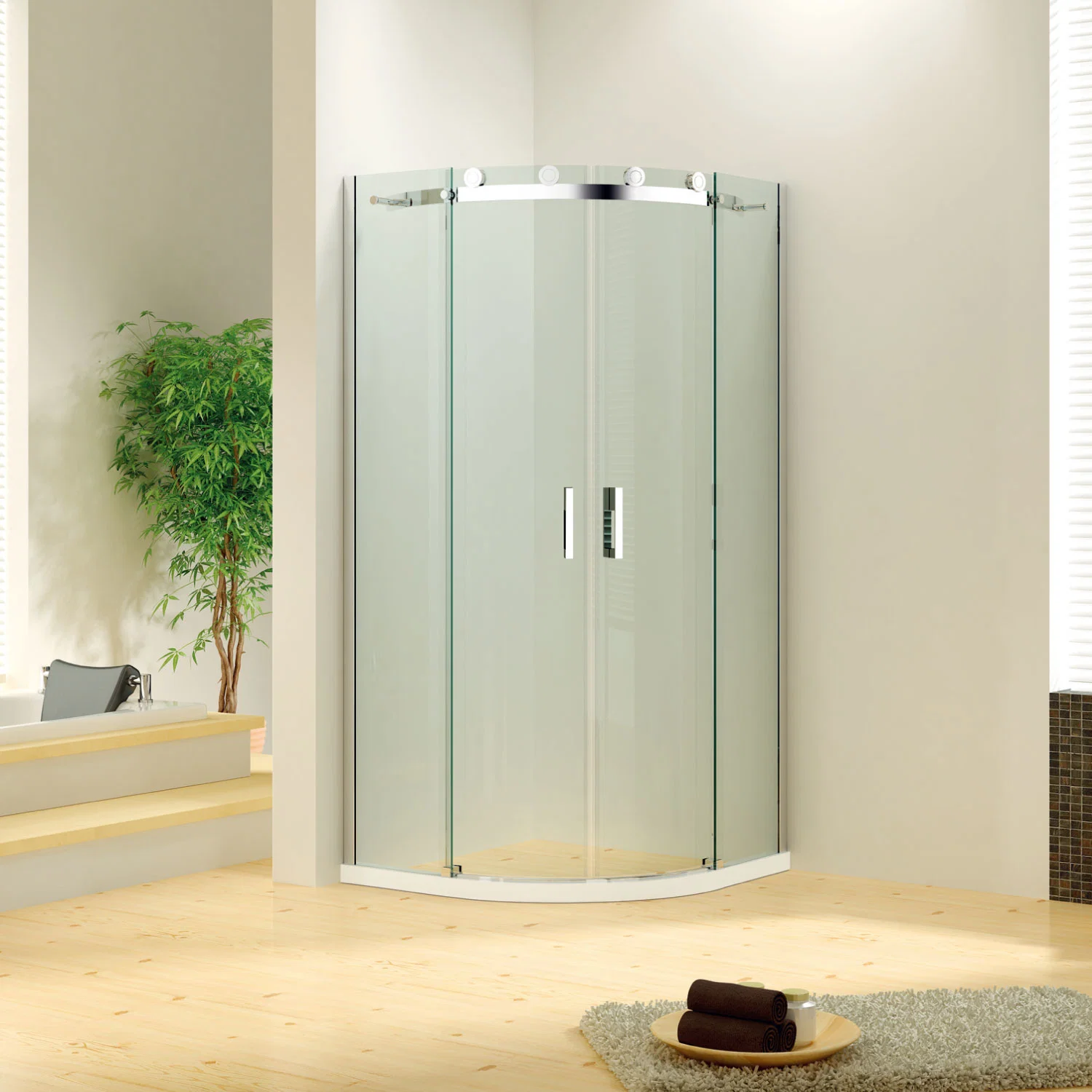 Stainless Steel Sliding Shower Enclosure with Frame and Double Handles Shower Room