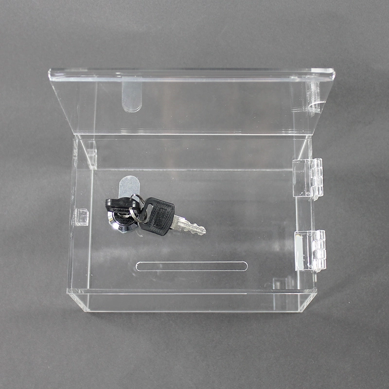 Custom Logo Acrylic Display Donation Cubes Box with Key Lock