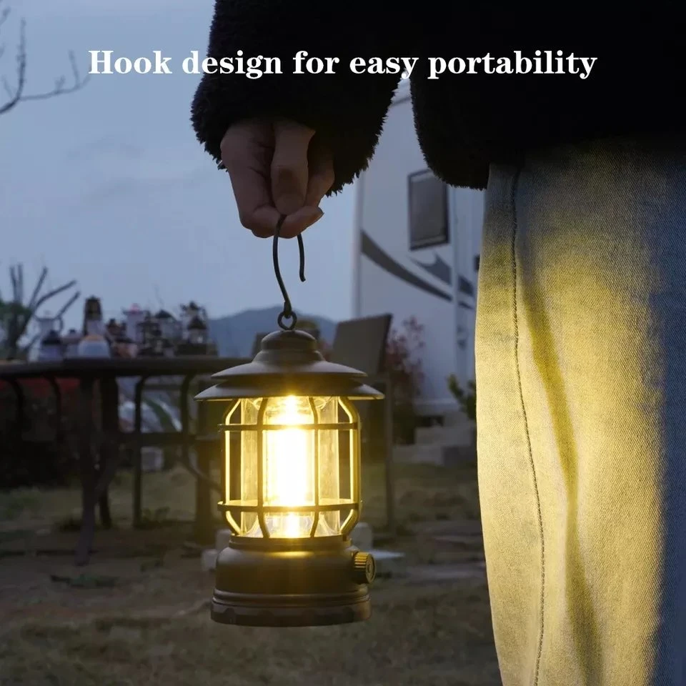 Retro LED Camping Lights USB Rechargeable Portable Hanging Lantern Atmosphere Night Light Hiking Fishing Tent Outdoor Lighting