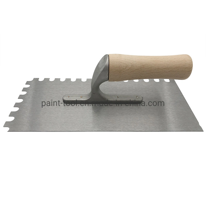 Construction Hand Tool Plaster Trowel with Teeth and Wooden Handle