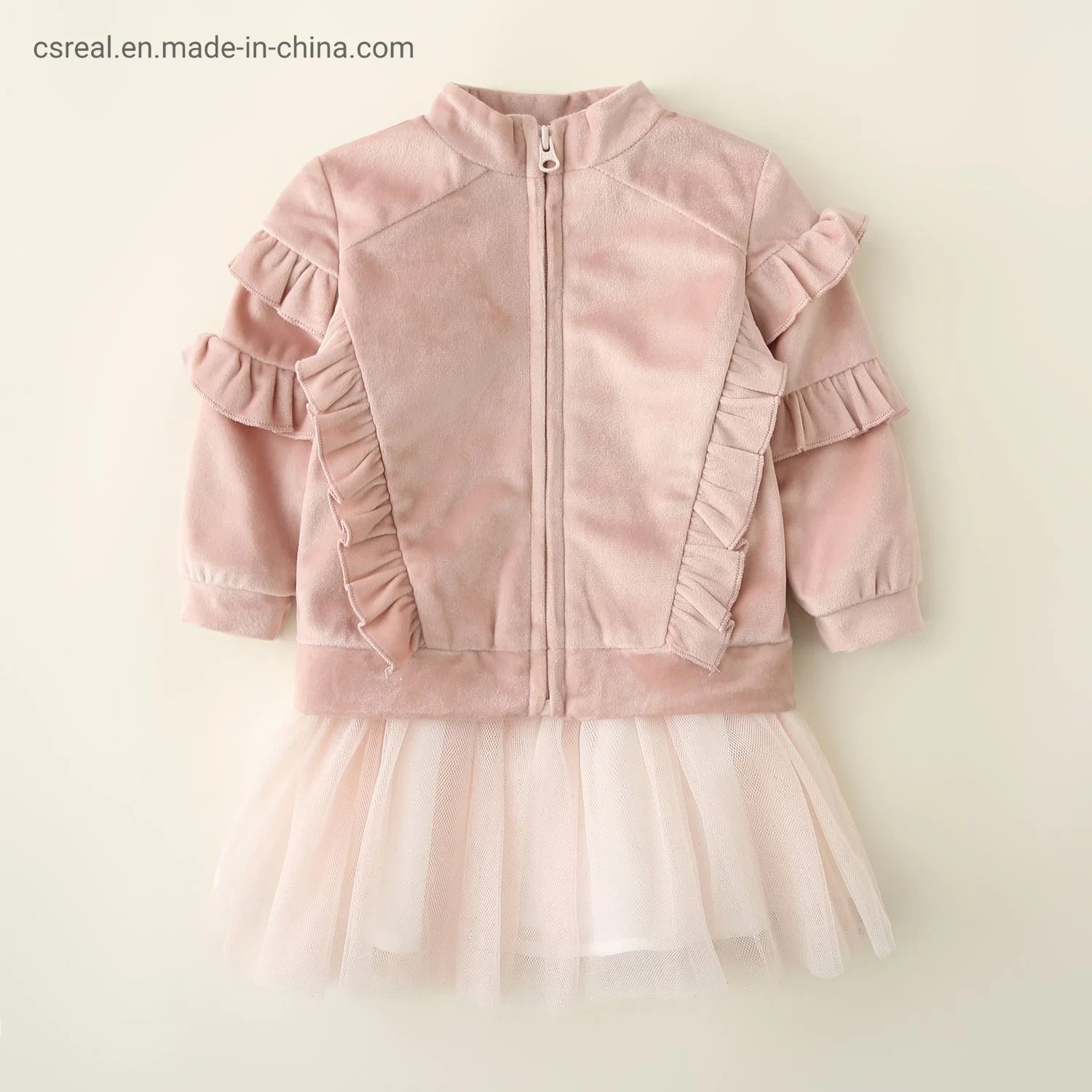 La niña y tejidos de punto chaqueta de terciopelo de color malva Tutu de compensación de la parte superior con traje de falda