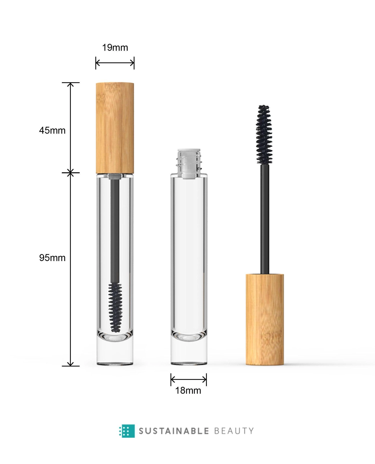 10ml Bamboo Applicator Cap Mascara Lip Gloss Container Transparent Clear Glass Bottle Tube