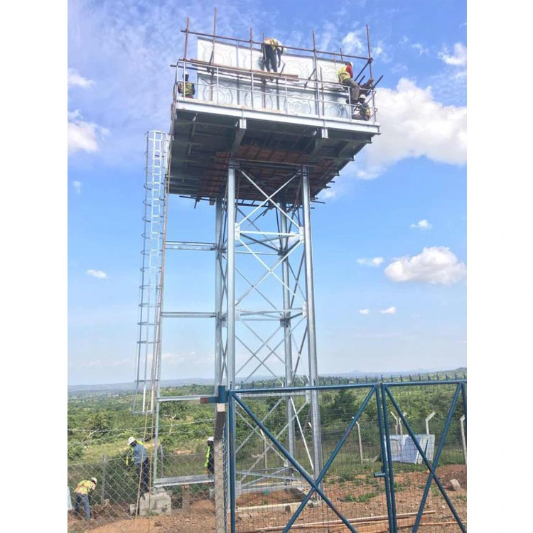 10m Height 500ton Water Tank Steel Tower with Hot Dipped Galvanized Steel Column, Beam, Ladder, Handrail