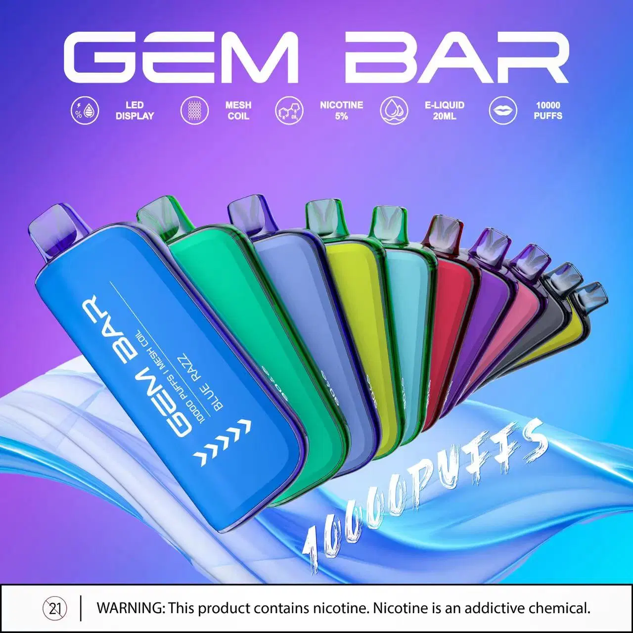 Écran LED Big Clouds rechargeable mesh Coil Wholesale Vape Gem Bar 10000 bouffées