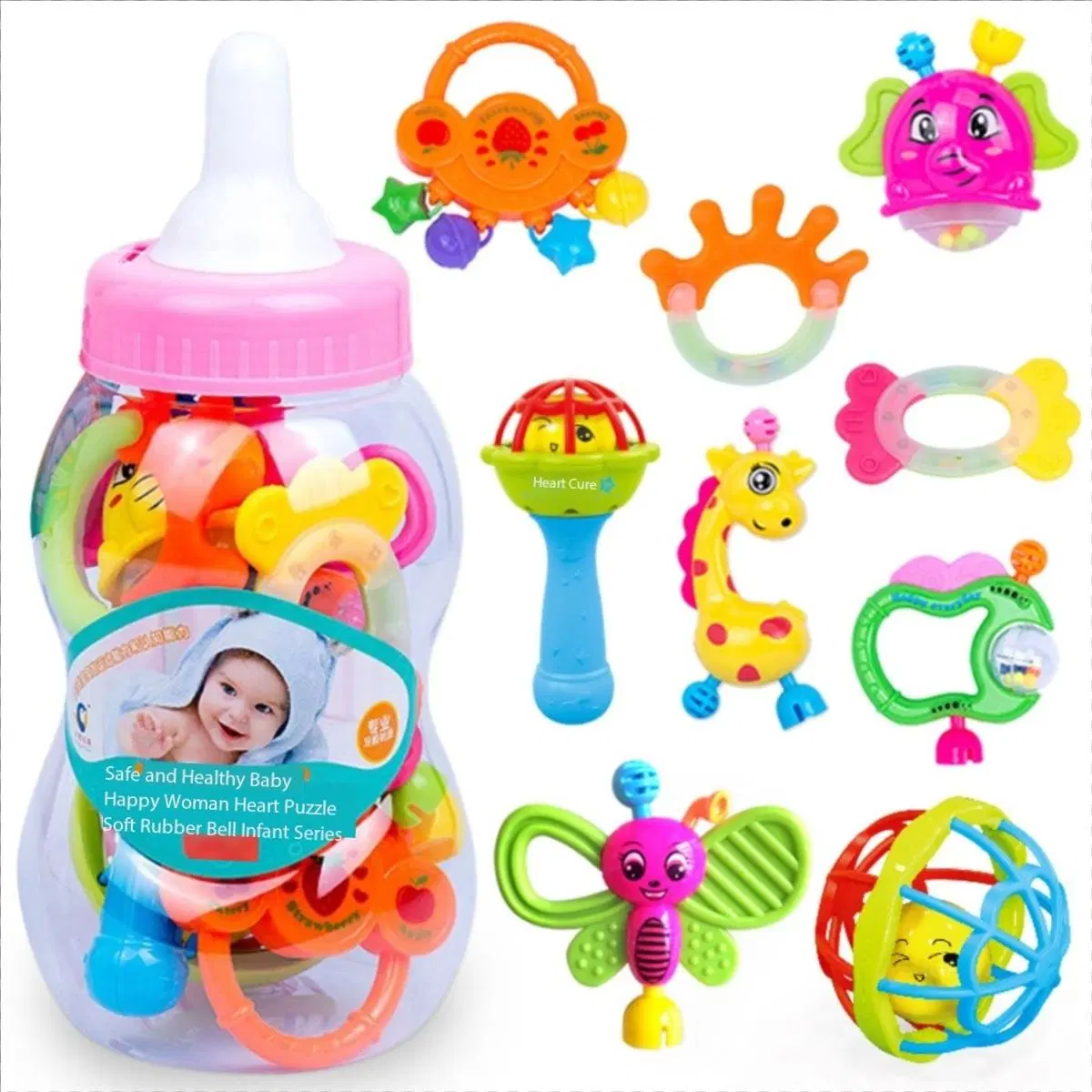 Amazon's New Hot Selling Baby Rattle Teether Hand Rattle Set Newborn Soothing Soft Rubber Rattle Baby Newborn Toddler Infant Toys