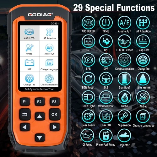 Godiag Gd201 Professional OBDII All-Mhace herramienta completa de diagnóstico del sistema con 29 funciones de restablecimiento de servicio