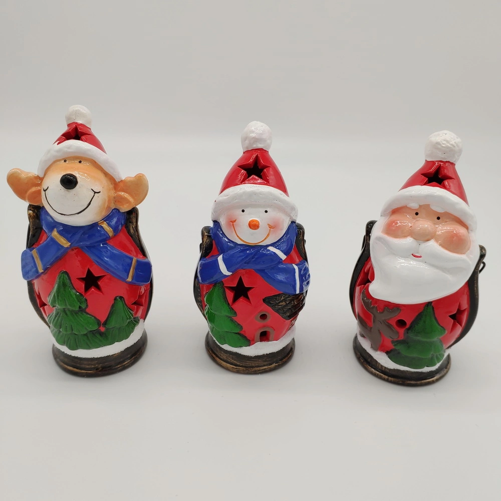 Hand-Painted Ceramic Santa /Snowman Organent Porcelain Christmas Tealight Holders