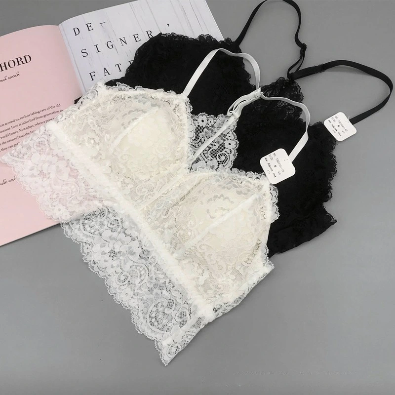 Soutien-gorge en soie à dentelle sexy sans rebord pour femmes