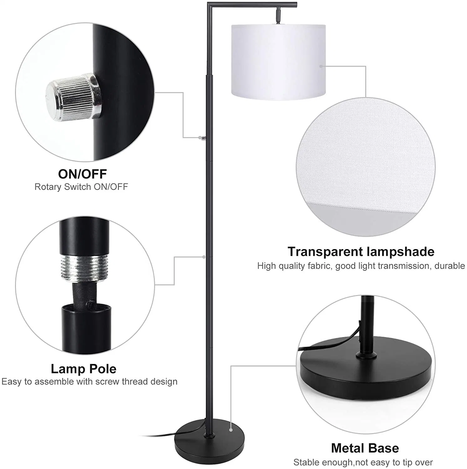 Luminosité réglable en continu de &amp;4 Température de couleur de l'ombre permanent modernes LED lampe de plancher avec télécommande et le contrôle du contacteur tournant