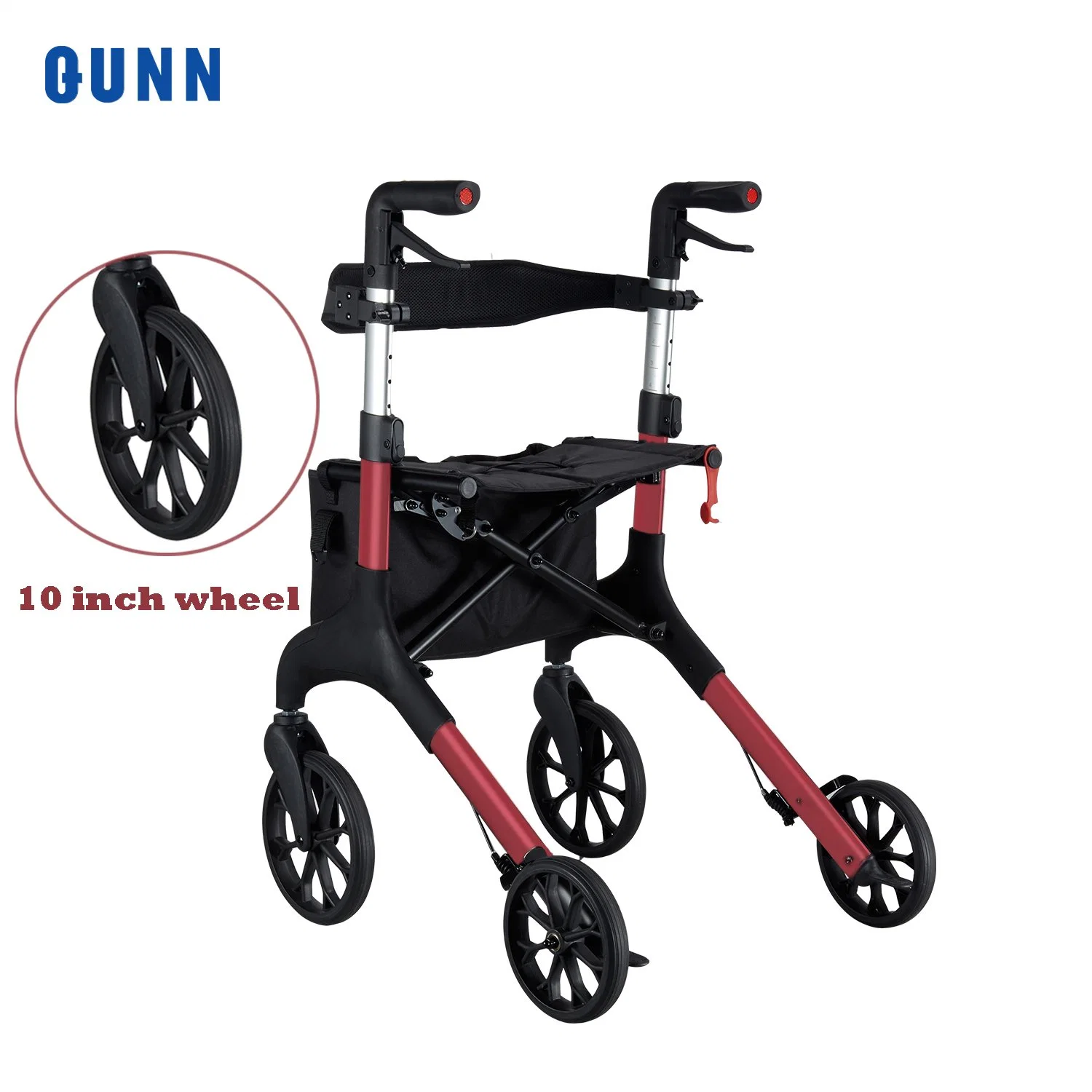 4 Wheels Health Care Supplies Adult Folding Walker Rollator with Seat & Storage Bag