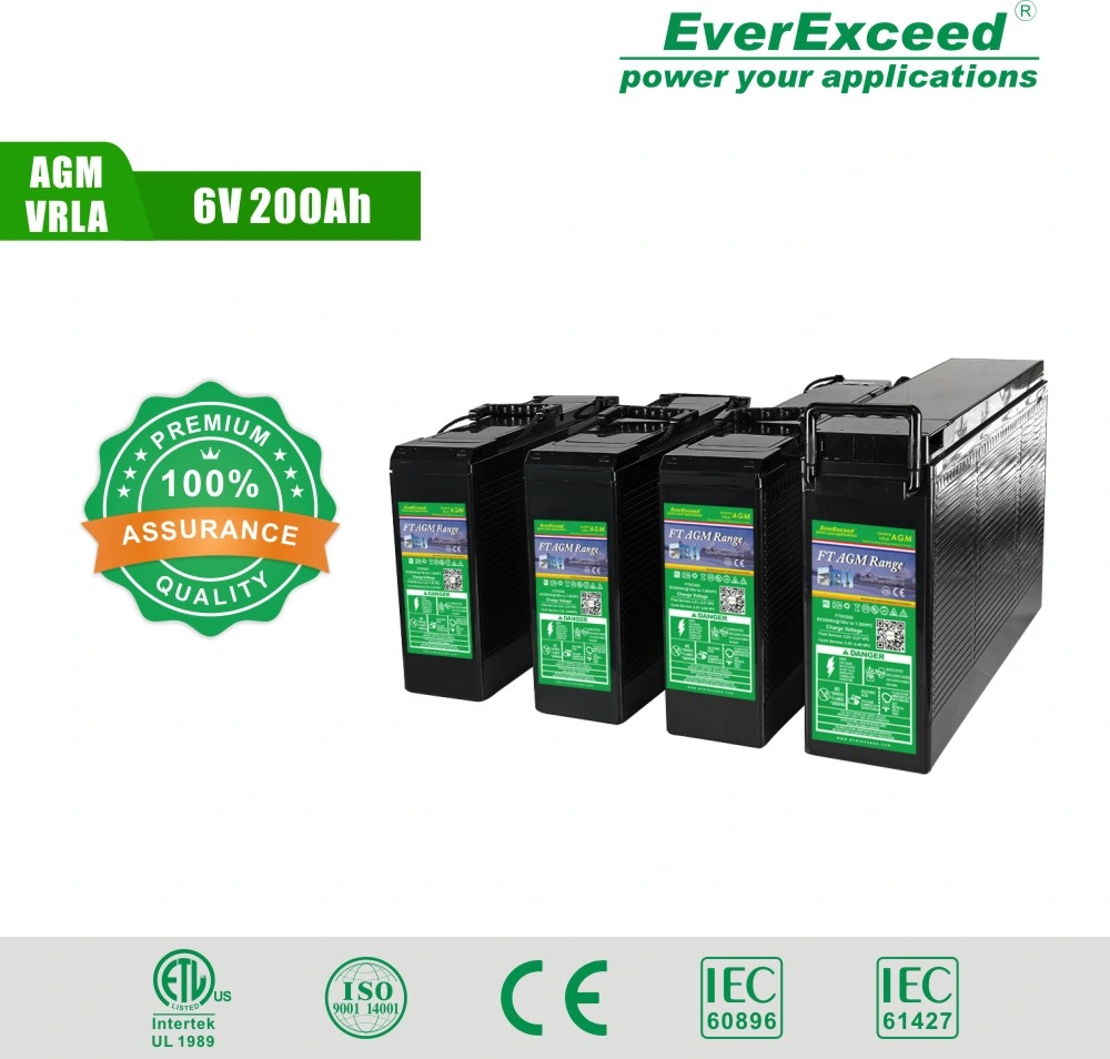 Everexceed 6V 200ah Front-Access-Terminal-Slim Gel Battery Telecom-Station/Solar-System/Home-Power-Bank/Communication-Equipments