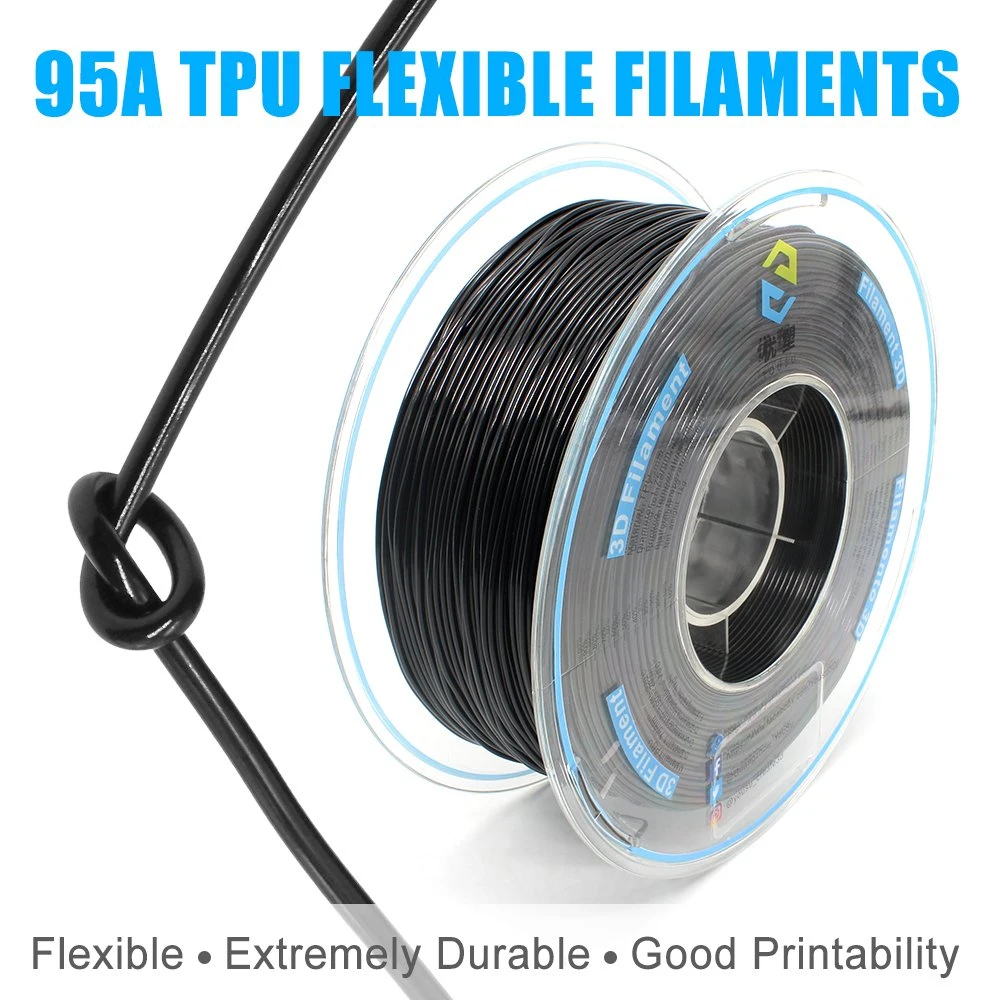 ISO9001 Verified Factory Wholesale/Supplier 3D Printers 95A TPU Flexible Filaments Extremely Durable Good Printability 3D Printing Materials Black TPU 1.75mm 1000g