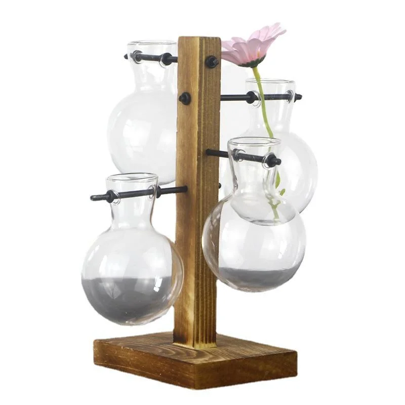 Wholesale/Supplier Modern Home Decor Cute Creative Wooden Frame Plant Glass Hydroponic Vase