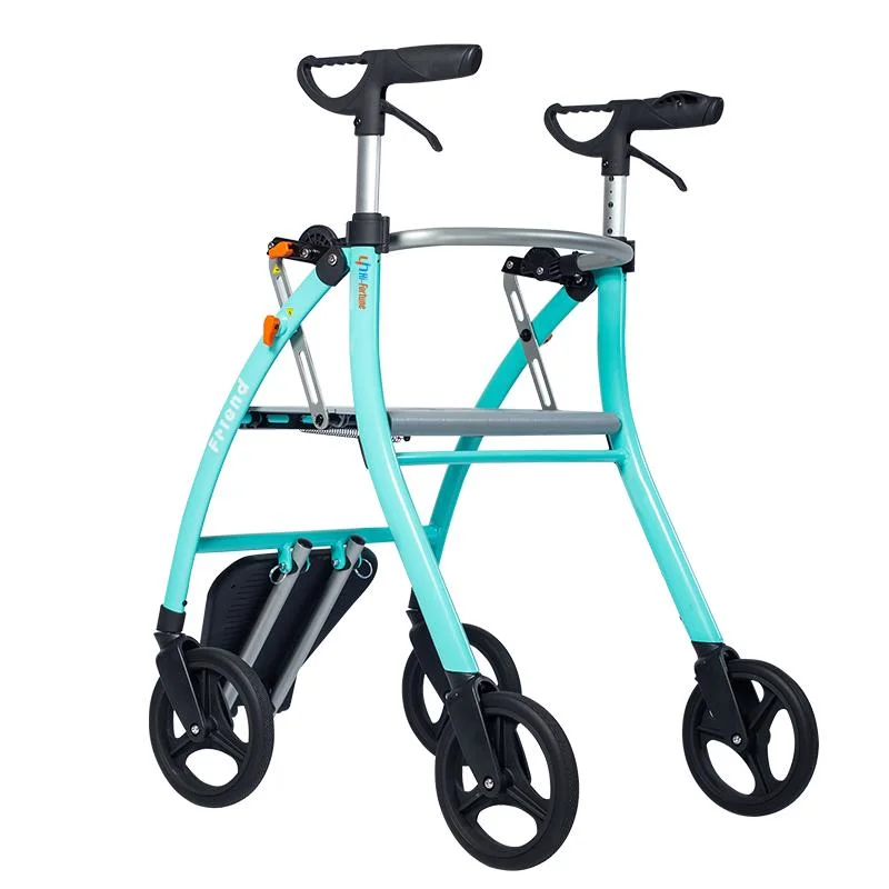 Elderly Portable Folding Rollator Aluminum Alloy Lightweight 4 Wheels Walker Rollator