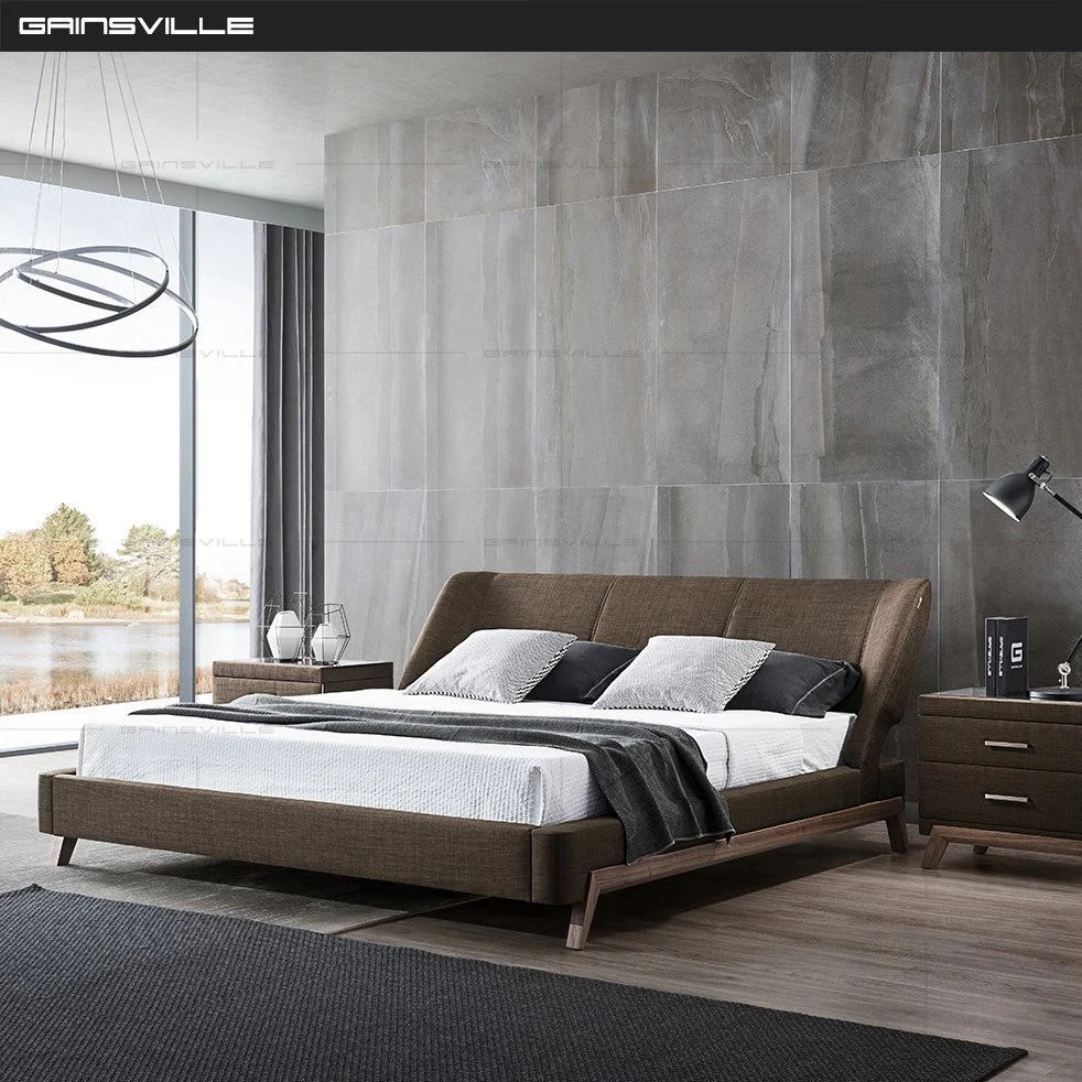 Modernes Kingsize-Bett mit schönen Beinen aus Walnuss-Furnier Für Wohnmöbel