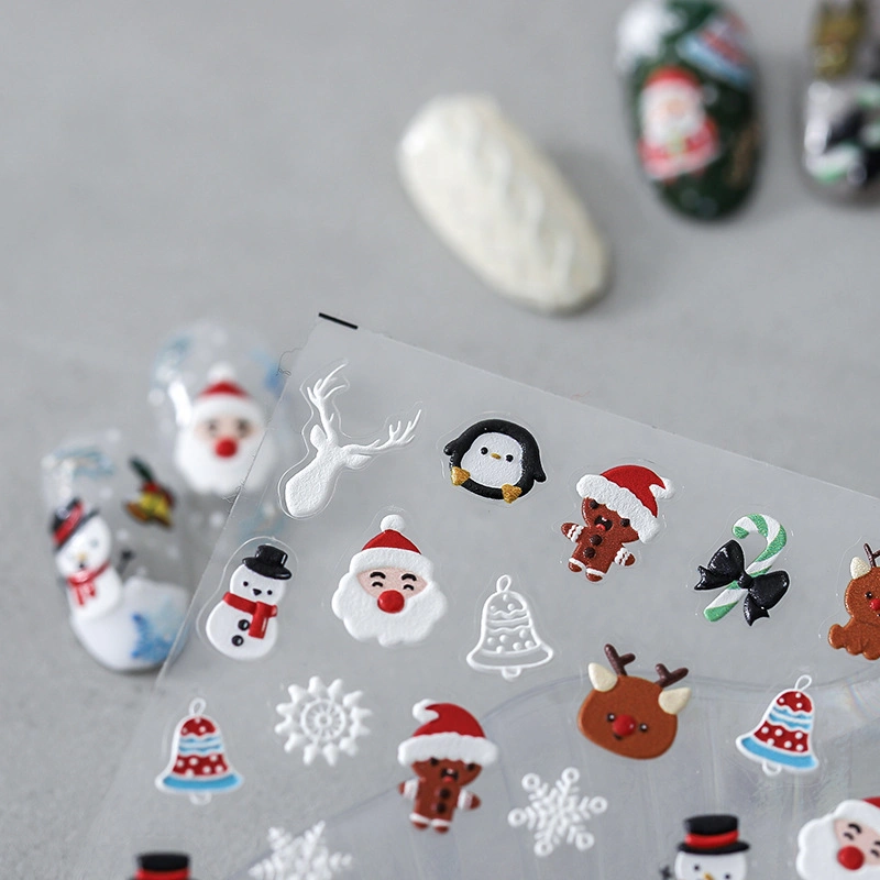 5D Embossed Christmas Nail Art Stickers Decals Self-Adhesive