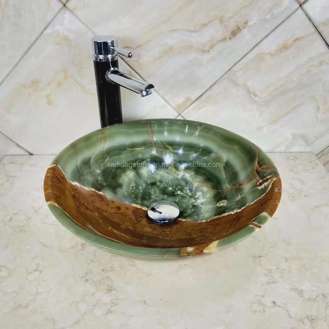 Nature Green Onyx Marble Round Wash Basin for Bathroom