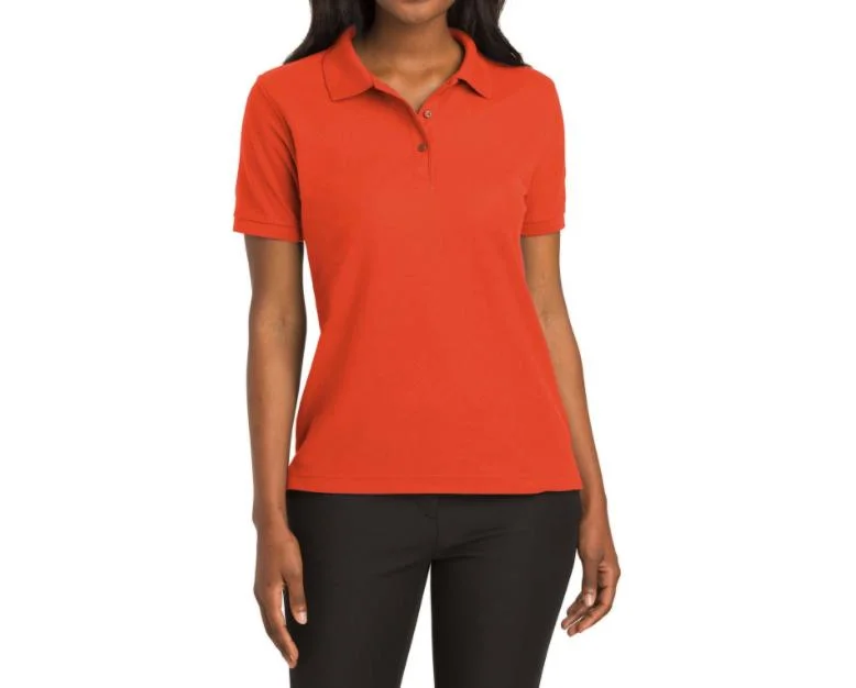 Women Cotton Short Sleeve Plain Golf Ribbing Polo Shirt with Logo Printing