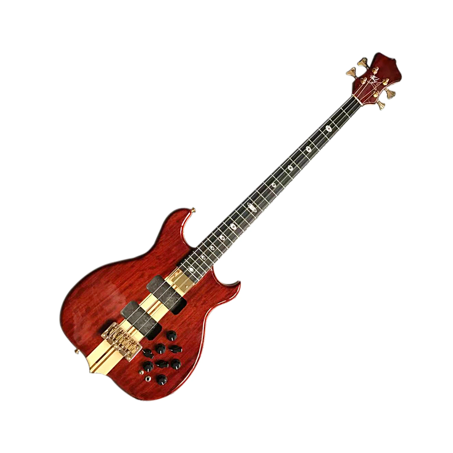 Custom Neck Through Body 4 Strings Walnut Wood Electric Guitar Bass