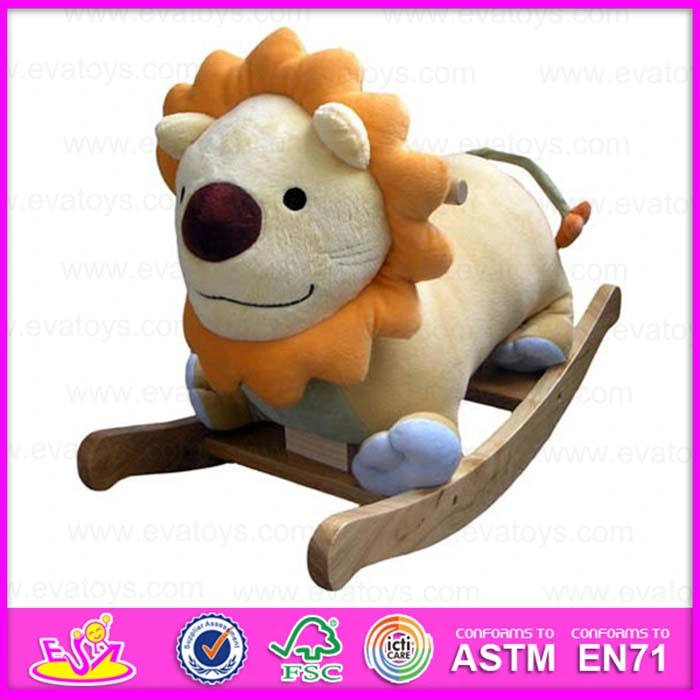 2015 Cartoon Lion Design Wooden Rocking Animal Toy, Cute Plush Rocking Animal with Sound, Playful Wooden Rocking Animal Wj277566