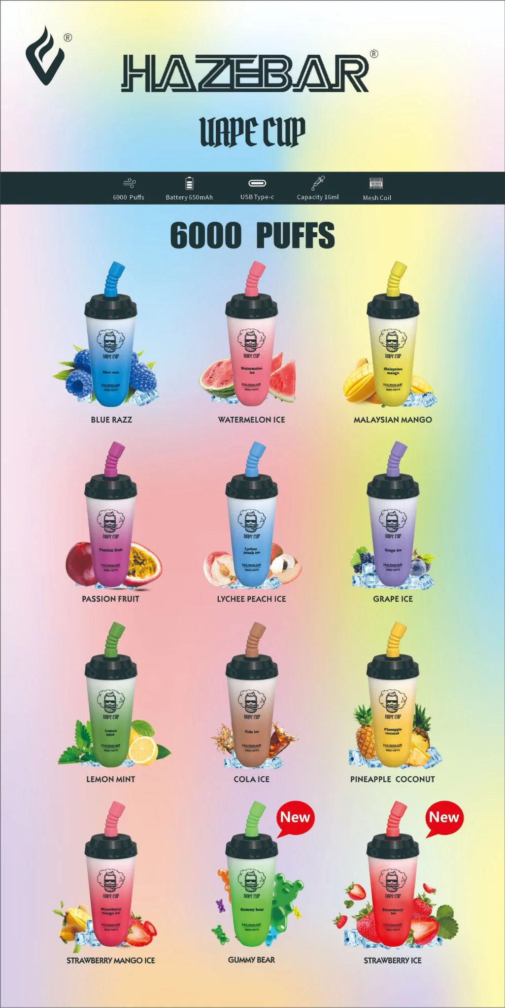 2023 Vaporisateur Haze Bar Vape Cup 6000 Vente en gros de stylo vape jetable Vente en gros de stylo vape avec prix d'usine