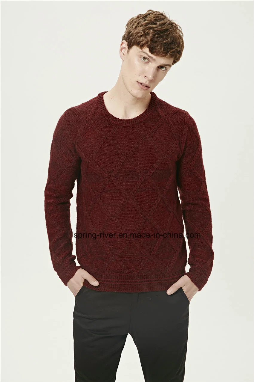 Special Pattern Blend Yarn Round Neck Men Pullover