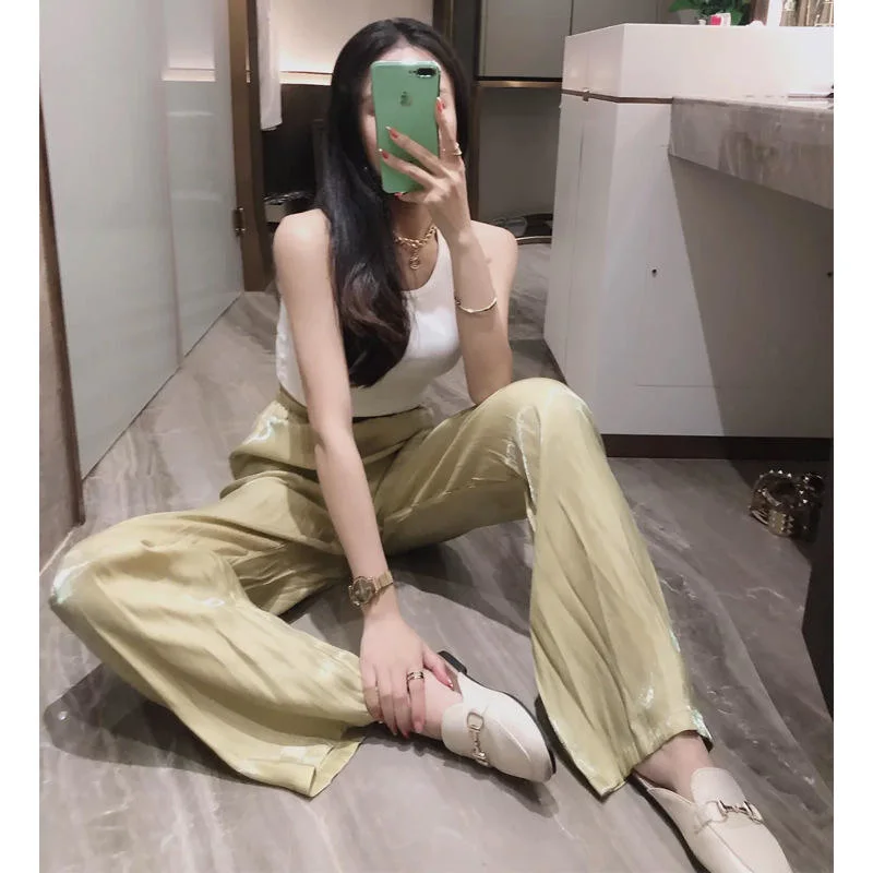 New Casual Summer Cool Ice Silk Pants Women Trousers