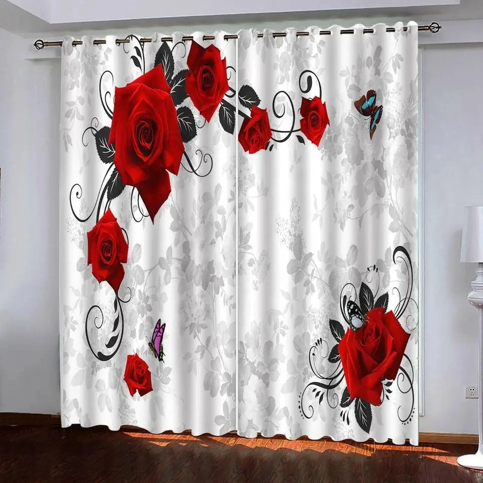 European Rose Romantic Digital Printed Floral 3D Photo Blackout Curtain for The Living Room